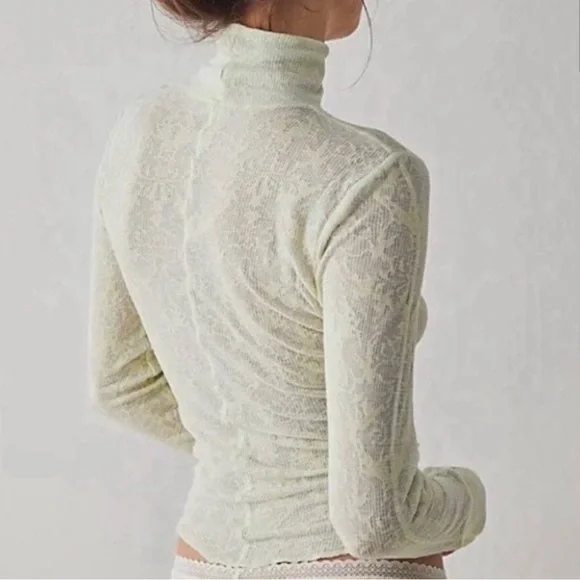 Free People Light Green Lace Long Sleeve Top M - Picture 2 of 6